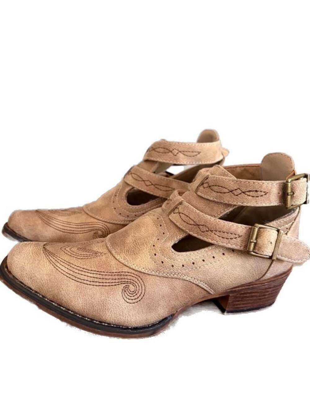 Roper Women's Western Cutout Buckle Ankle Boots Tan Size 7.5